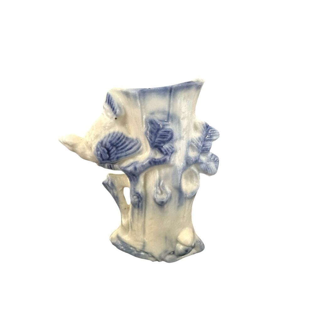 Vintage 1900s C.D. Kenny Ceramic Bird Bud Vase Miniature Porcelain Blue & White